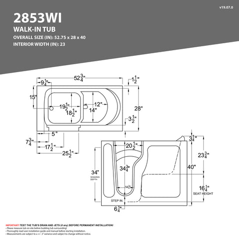 Coupe Premier 53 - 60 in x 28 in. Left Drain Air and Whirlpool Jetted Walk-in Tub in White