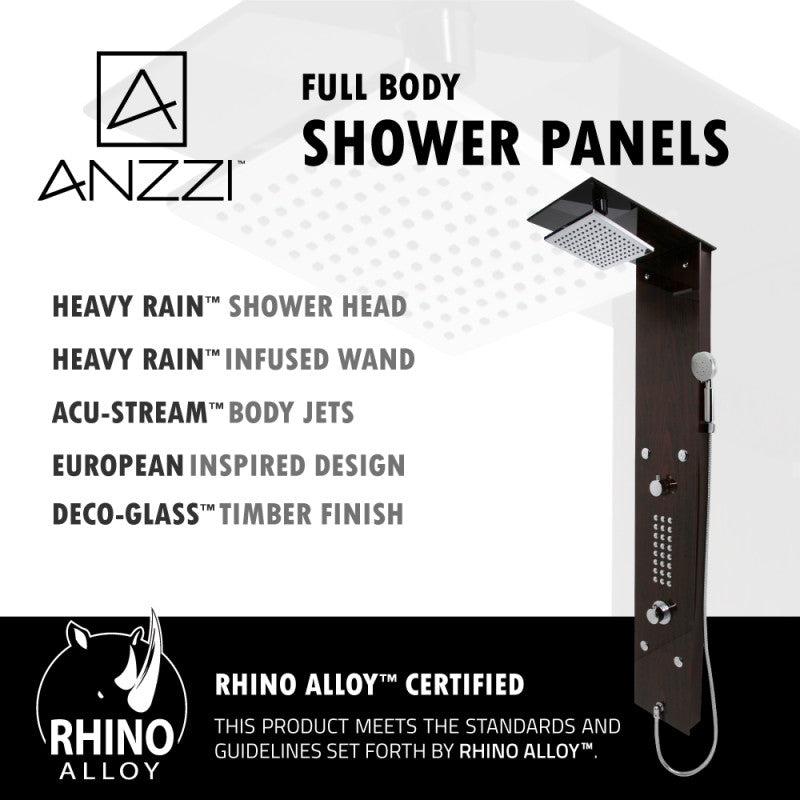 ANZZI Rite 60.75 in. 28-Jetted Full Body Shower Panel with Heavy Rain  Shower and Spray Wand in Mahogany Style Deco-Glass