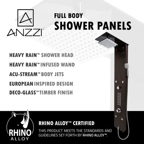 ANZZI Rite 60.75 in. 28-Jetted Full Body Shower Panel with Heavy Rain Shower and Spray Wand in Mahogany Style Deco-Glass