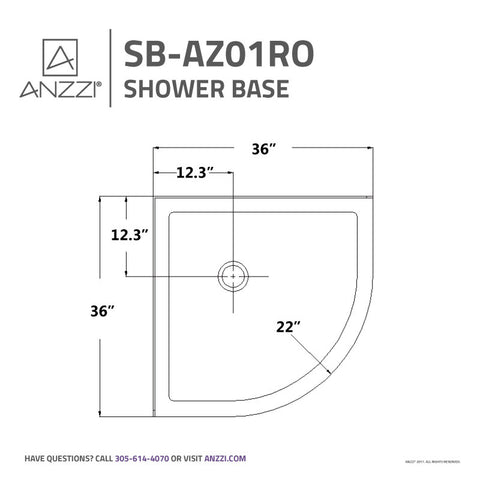 ANZZI 36 x 36 in. Neo-Round Double Threshold Shower Base in White