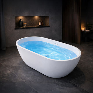 ANZZI Mone Series 67" L Freestanding Soaker Tub with Elegant Contemporary Design, Durable Acrylic Construction, and Built-in Overflow, Glossy White