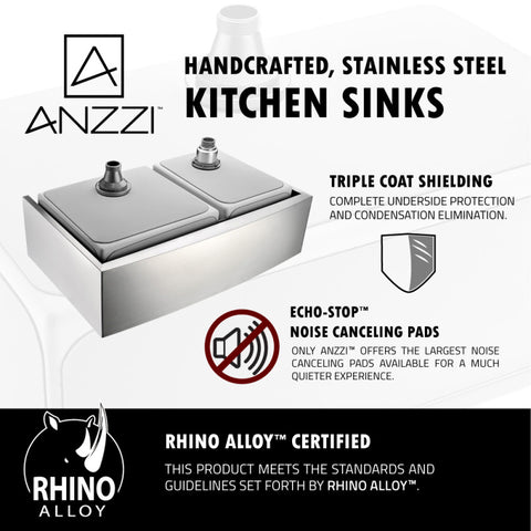 ANZZI Elysian Farmhouse Stainless Steel 36 in. 0-Hole 60/40 Double Bowl Kitchen Sink in Brushed Satin
