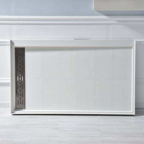 ANZZI Shower Base 60 in. L x 32 in. W Shower Pan Base with Left  Drain in Glossy White Marine Acrylic