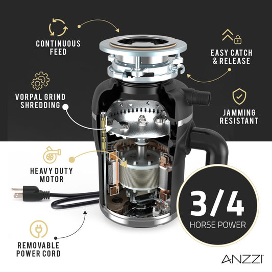 ANZZI MEDUSA 3/4 HP Continuous Feed Undersink Garbage Disposal