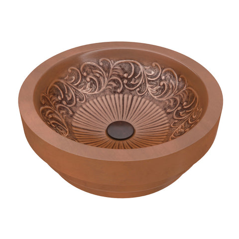 ANZZI Thessaly 17 in. Handmade Vessel Sink in Polished Antique Copper with Floral Design Interior
