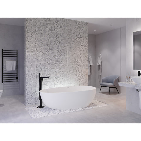 Makot 5.6 ft. Man-Made Stone Center Drain Freestanding Bathtub in Matte White