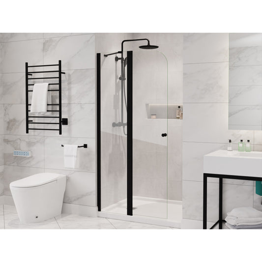 SD-AZ14-01MB - ANZZI Romance Series 33.3 in. x 72 in. H Hinged Frameless Shower Door in Matte Black with Tsunami Guard Tempered Glass