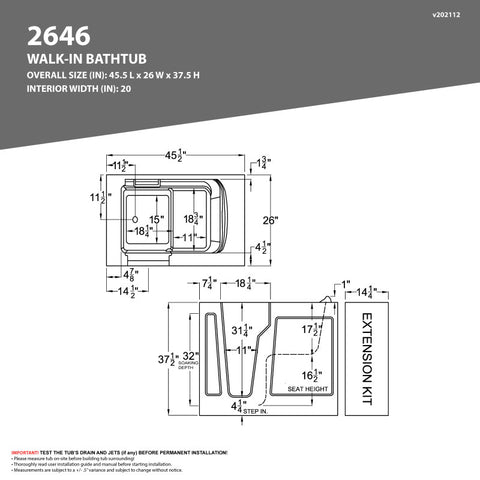 26 in. x 46 in. Right Drain Quick Fill Walk-In Soaking Tub in White