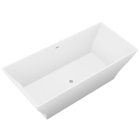 ANZZI Crema 5.9 ft. Solid Surface Center Drain Freestanding Bathtub in Matte White