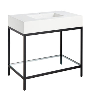ANZZI Ventura 36" Console Sink (36" W x 28" H), Gel-Coated Resin Countertop, Stainless Steel Frame, Integrated Sink & Tempered Glass Shelf