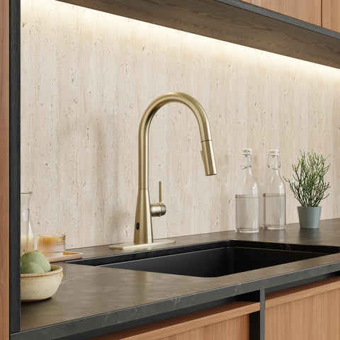 Modern Touchless Satin Brass Pull-Down Kitchen Faucet