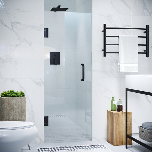 30 in. x 72 in. Frameless Hinged Shower Door in Matte Black with Handle