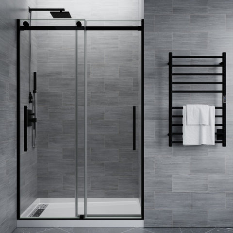 SD-FRLS05901MB - ANZZI Stellar Series 48 in. x 76 in. H Sliding Frameless Shower Door in Matte Black with Tsunami Guard Tempered Glass