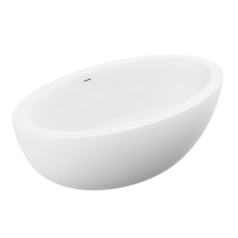 FT-AZ504 - ANZZI Lusso Series 76 in. x 41 in. Flat Bottom Solid Surface Freestanding Soaking Bathtub with Center Drain in Matte White