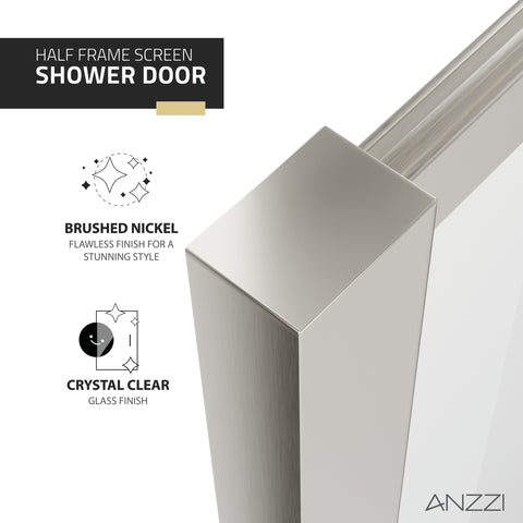 Himmel Series 34 in. x 78 in. Fixed Frameless Shower Door in Brushed Nickel with Tsunami Guard Tempered Clear Glass