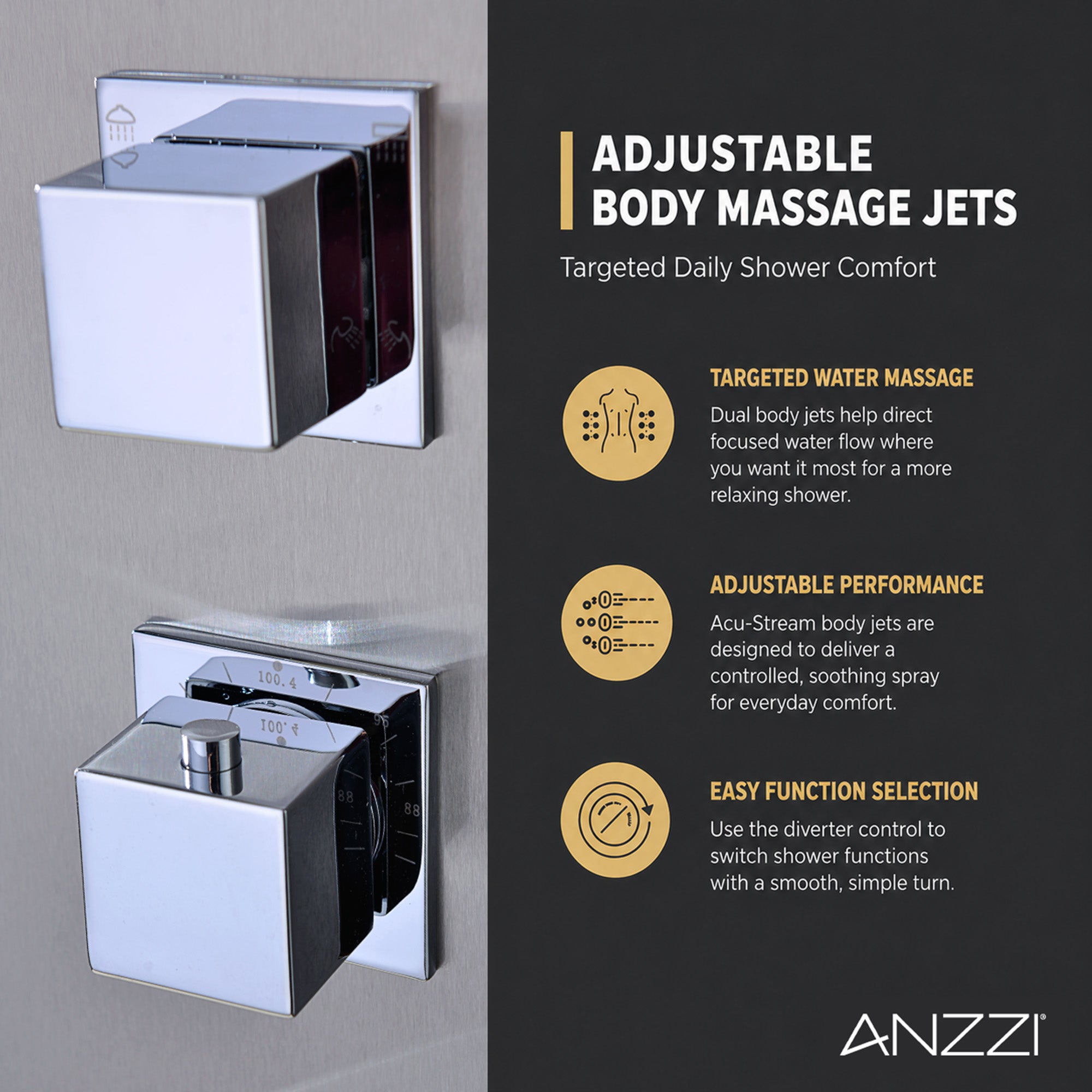 SP-AZ023 - ANZZI Niagara 64 in. 2-Jetted Full Body Shower Panel