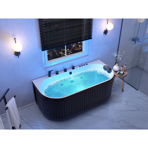 FT-AZ514 - ANZZI 67 in. x 32 in. Flat Bottom Stone Resin Freestanding Whirlpool and Air Bathtub with Center Drain in Black and White