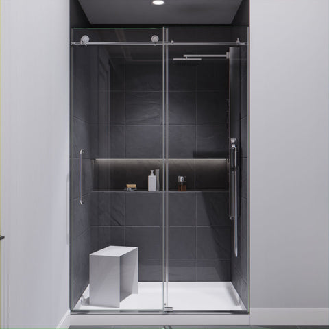 SD-AZ8077-01CHR - ANZZI 48 in. by 76 in. Frameless Sliding Shower Door in Chrome with Handle