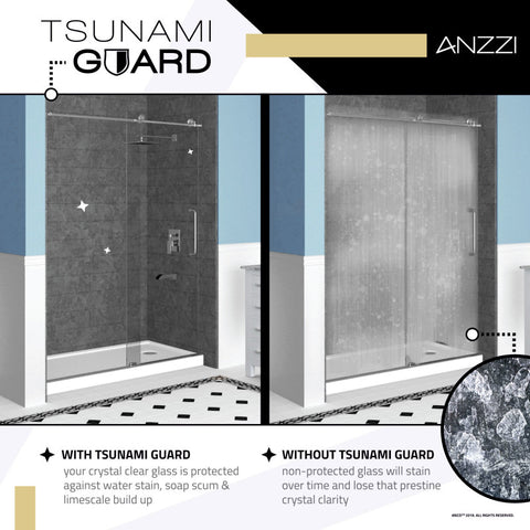 ANZZI Makata Series 60 in. by 72 in. Frameless Hinged Alcove Shower Door with Handle