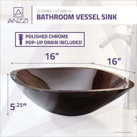 ANZZI Vonu Series Deco-Glass Vessel Sink in Rich Timber