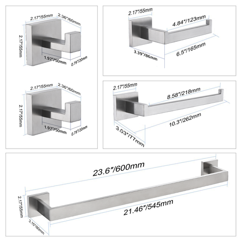 ANZZI Complete 5-Piece Bathroom Hardware Set (Includes Two Towel Bars), RHINO ALLOY Certified Stainless Steel & Zinc, Multiple Finishes