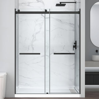 Kahn Series 60 in. x 30 in. Alcove Shower Base and Frameless Sliding Shower Door Combo with Tsunami Guard