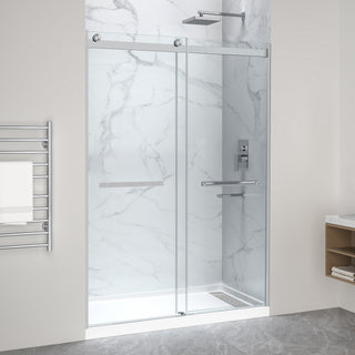 Kahn Series 60 in. x 32 in. Alcove Shower Base and Frameless Sliding Shower Door Combo with Tsunami Guard