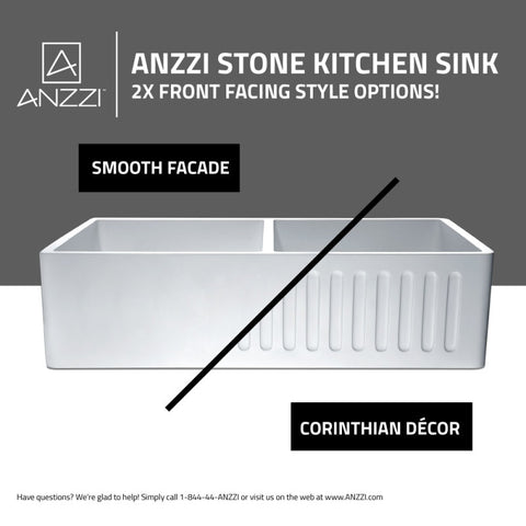 ANZZI Roine Farmhouse Reversible Glossy Solid Surface 35 in. Double Basin Kitchen Sink in White