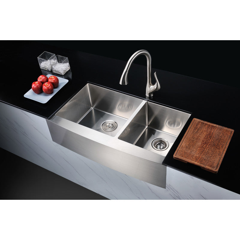 ANZZI Elysian Farmhouse Stainless Steel 36 in. 0-Hole 60/40 Double Bowl  Kitchen Sink in Brushed Satin