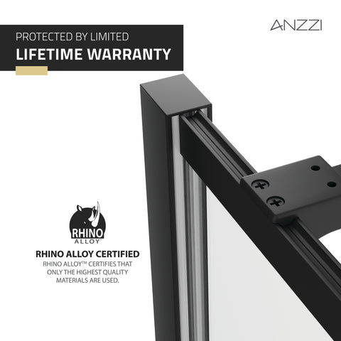 Himmel Series 34 in. x 78 in. Fixed Frameless Shower Door in Matte Black with Tsunami Guard Tempered Clear Glass