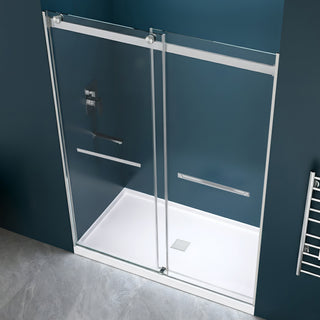 Kahn Series 60 in. x 32 in. Center Drain Alcove Shower Base and Frameless Sliding Door Combo with Tsunami Guard