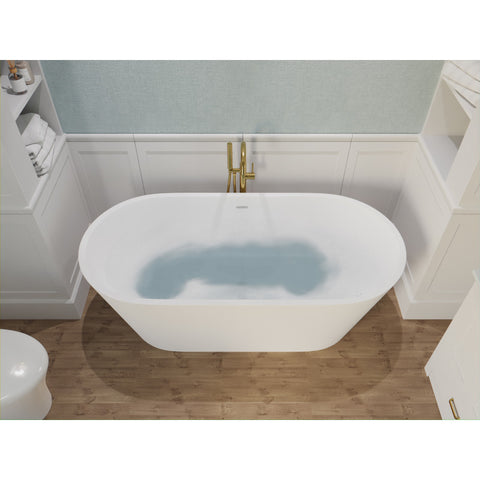 ANZZI Rossetto 5.6 ft. Solid Surface Center Drain Freestanding Bathtub in Matte White