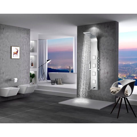 SP-AZ043 - ANZZI Mesa 64 in. Full Body Shower Panel with Heavy Rain Shower and Spray Wand in Brushed Steel