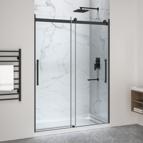 Stellar Series Sliding Frameless Shower Door  with Alcove Shower Base