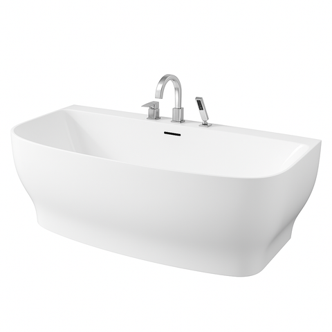 Bank Series 65 in. x 31 in. Flat Bottom Acrylic Freestanding Soaking Bathtub with Center Drain, Polished Chrome Faucet