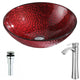 LSAZ080-095B - ANZZI Rhythm Series Deco-Glass Vessel Sink in Lustrous Red Finish with Harmony Faucet in Brushed Nickel