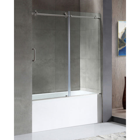 SD1701BN-3260R - ANZZI 60 in. L x 32 in. W Right Drain Tub in White and 60 in. W x 62 in. H Frameless Sliding Tub Door in Brushed Nickel Finish