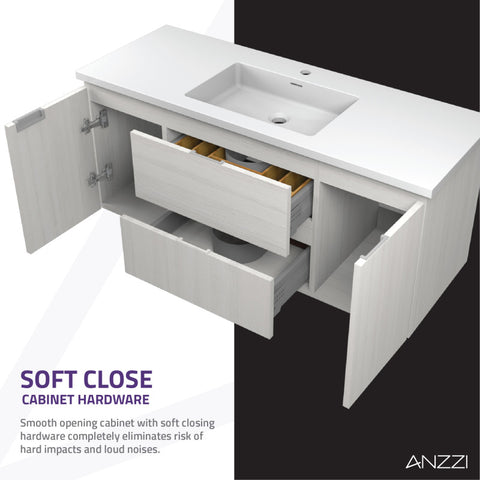 ANZZI Conques 48 in W x 20 in H x 18 in D Bath Vanity with Cultured Marble Vanity Top in White with White Basin
