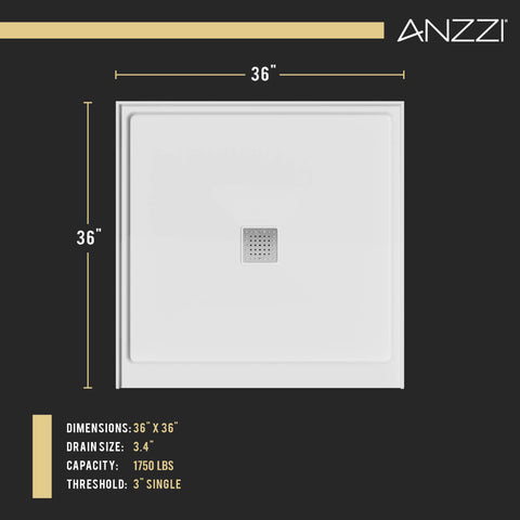 Alexander 36 in. L x 36 in. W Alcove Shower Pan Base with Center Drain in Glossy White Marine Acrylic