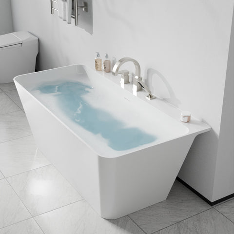Vault Series 67 in. x 32 in. Flat Bottom Acrylic Freestanding Soaking Bathtub with Center Drain, Brushed Nickel Faucet
