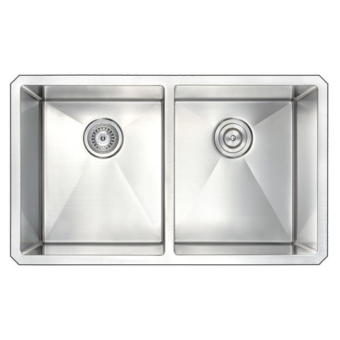 VANGUARD Undermount 32 in. Double Bowl Kitchen Sink with Singer Faucet