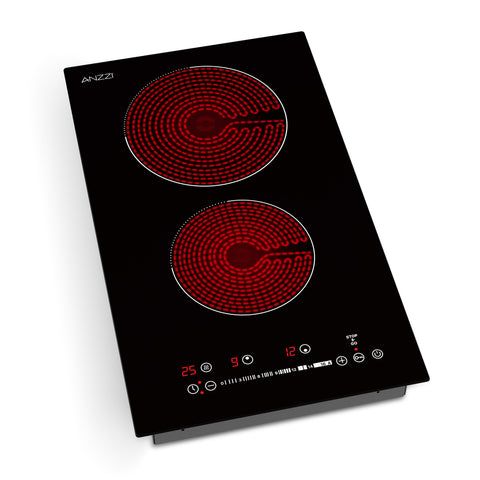 Twilight Series 12 in. 2 Elements Glass Top Radiant Electric Cooktop in Black with 1800W, Auto-Off, and Heat Indicator