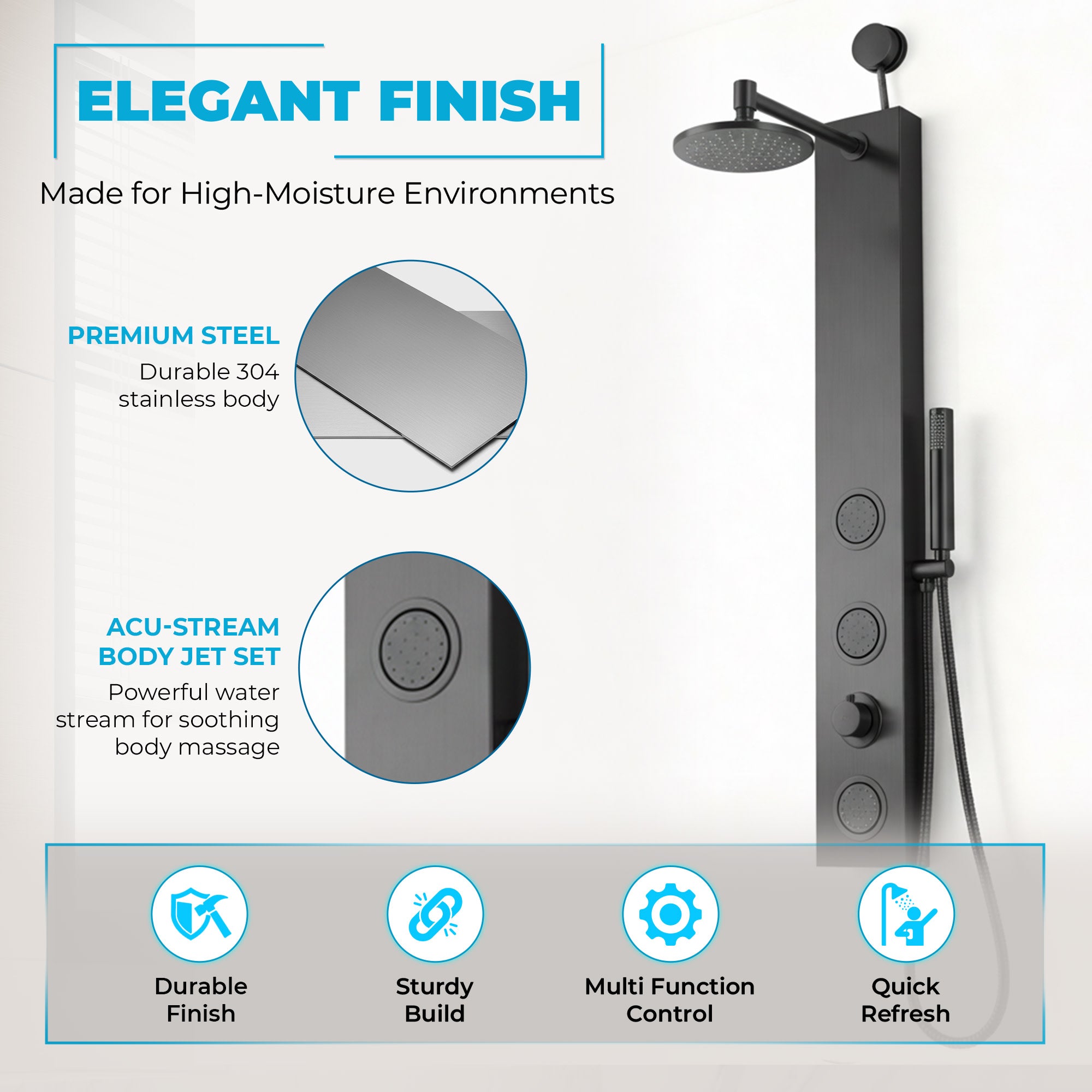 SP-AZ080PRX - ANZZI Beverly Series 43 in. 3-Jetted Shower Tower