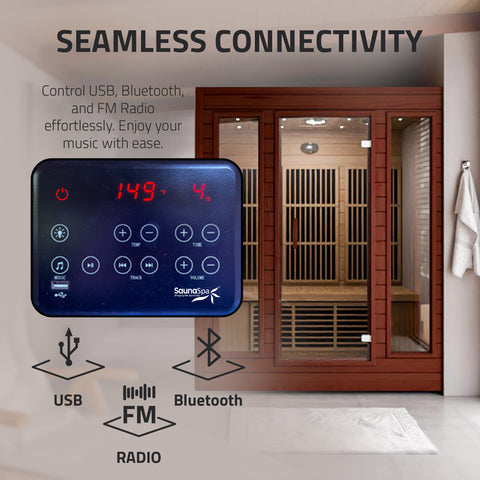 Curacao 3-Person Carbon FAR Infrared Hemlock Wooden Indoor Home Sauna Room with LED Touch Control Panel