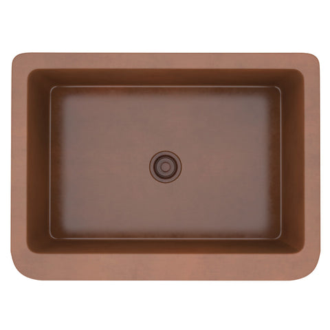 ANZZI Orchard Farmhouse Handmade Copper 30 in. 0-Hole Single Bowl Kitchen Sink with Flower Design Panel in Polished Antique Copper