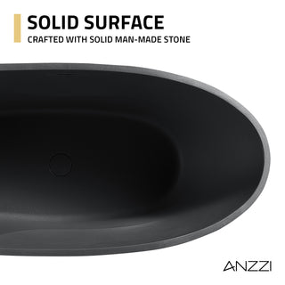 67 in. x 32 in. Freestanding Oval Stone Resin Flat-Bottom Bathtub in Black with Center Drain & Headrest