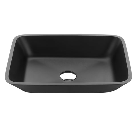 Innovio Series 18 in. L x 13 in. W Rectangular Bathroom Vessel Sink in Matte Black Finish Glass with Chrome Pop-Up Drain