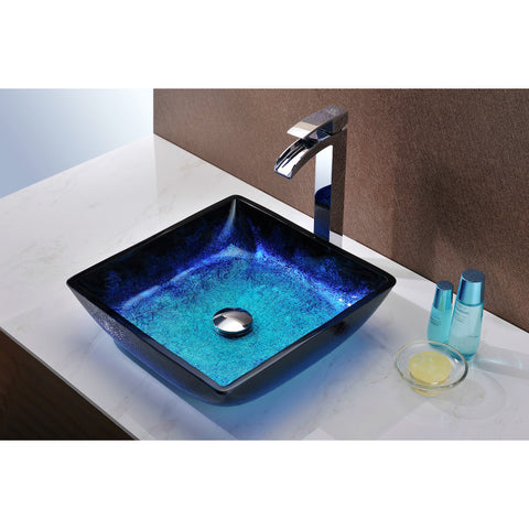 S128 - ANZZI Kuku Series Deco-Glass Vessel Sink in Blazing Blue
