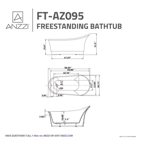 ANZZI Prima 67 in. Acrylic Flatbottom Non-Whirlpool Bathtub