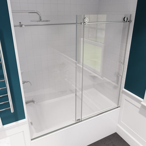 60 in. x 62 in. Frameless Sliding Tub Door in Polished Chrome